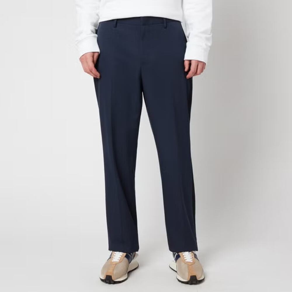 Lanvin Side Bands Straight‎ Wool Pants in Blue Men’s Size 56